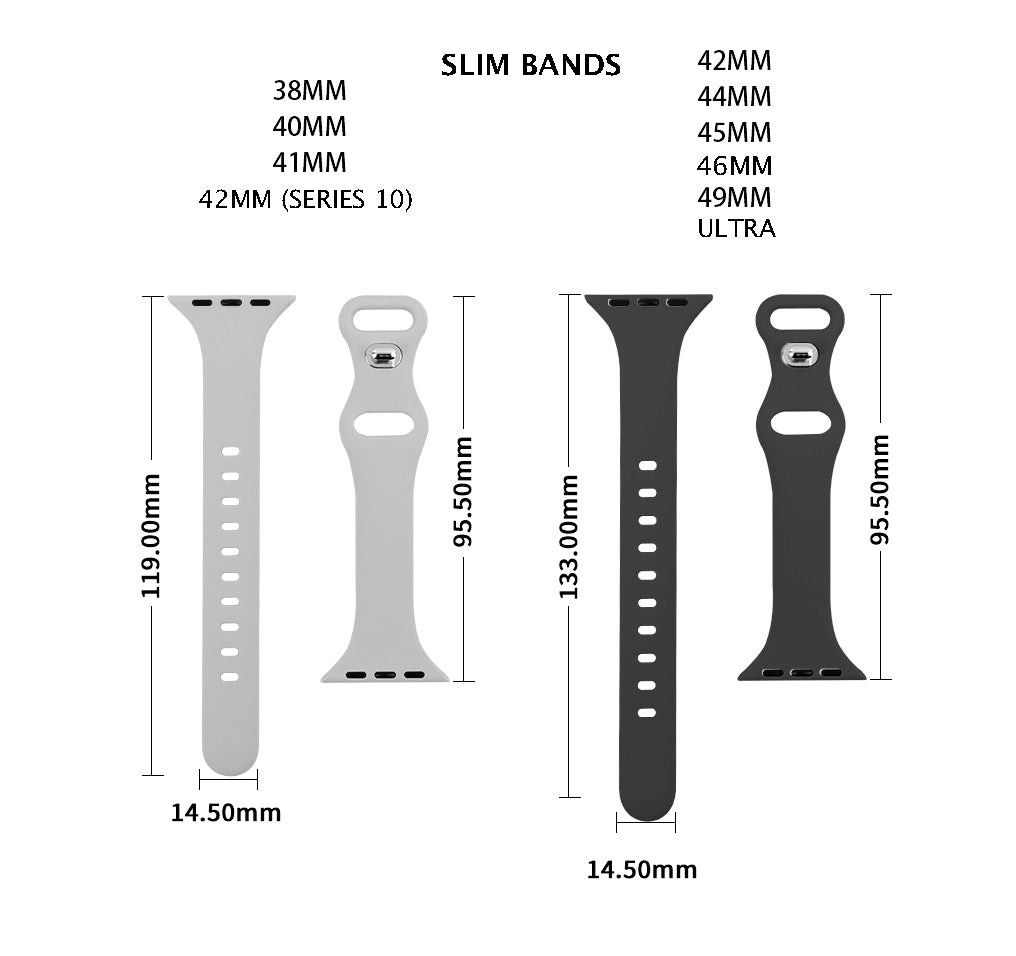 SLIM Size Apple Watch Compatible Band - 38/40/41mm (42mm Series 10 & 11) & 49/46/45/44mm (42mm Series 1-3)