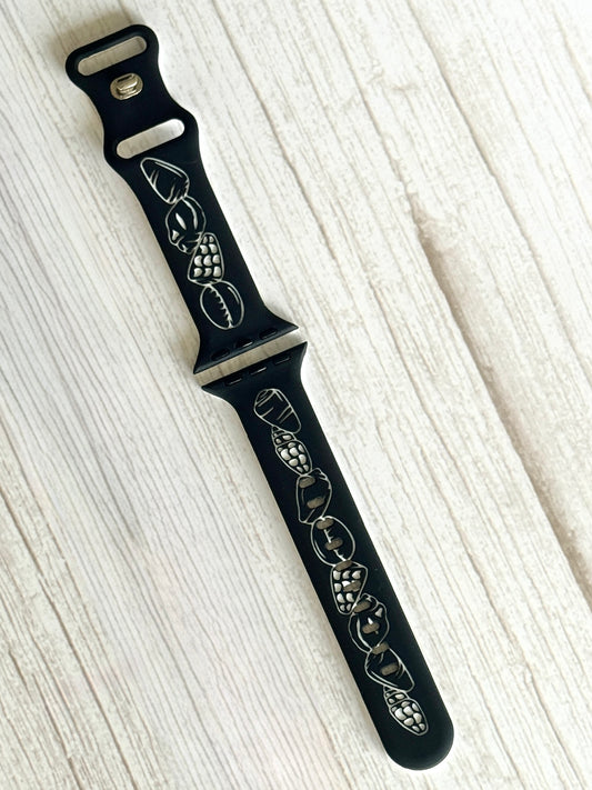 Pre-Order estimated ship date 9/08/26 Black to White Shell Medley Engraved Two-Tone Watchband Compatible with Apple Watch - SMALL WATCH - 38/40/41mm (42mm Series 10 & 11)