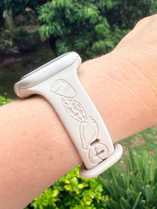 Champagne Shell Medley Slim Engraved Silicone Watchband Compatible with Apple Watch - SMALL WATCH - 38/40/41mm (42mm Series 10 & 11)