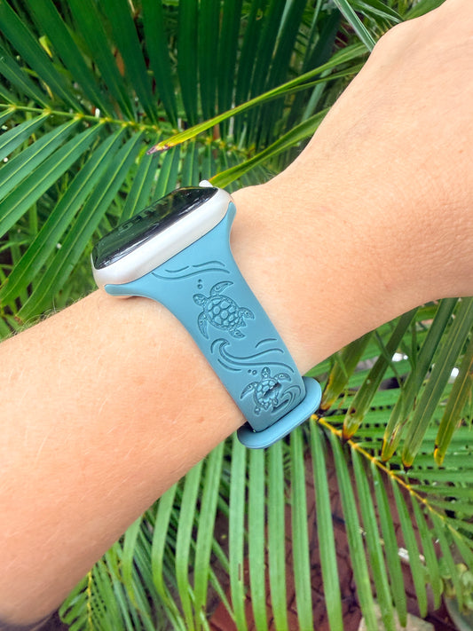Dusty Jungle Green Honu Slim Engraved Silicone Watchband Compatible with Apple Watch - SMALL WATCH - 38/40/41mm (42mm Series 10 & 11)