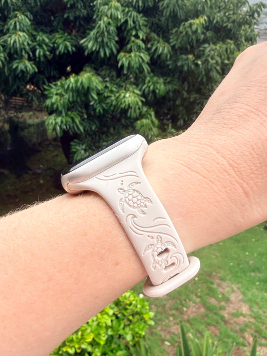 Champagne Honu Slim Engraved Silicone Watchband Compatible with Apple Watch - SMALL WATCH - 38/40/41mm (42mm Series 10 & 11)