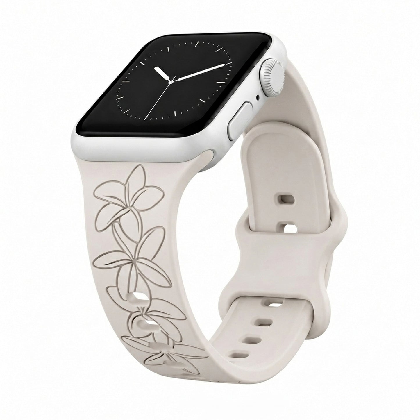 Champagne Plumeria Silicone Watchband Compatible with Apple Watch - SMALL WATCH - 38/40/41mm (42mm Series 10 & 11)