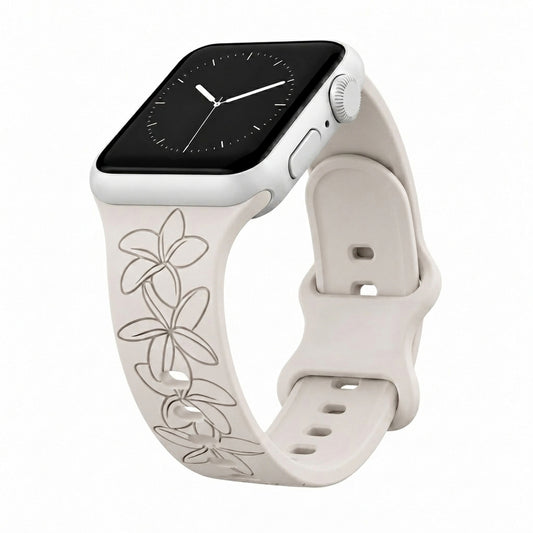 Champagne Plumeria Silicone Watchband Compatible with Apple Watch - SMALL WATCH - 38/40/41mm (42mm Series 10 & 11)