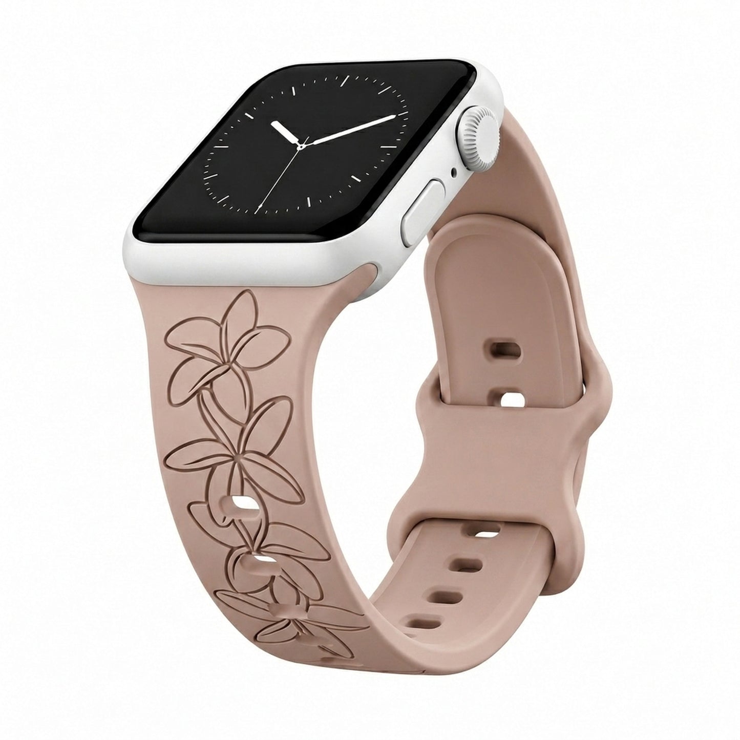 Taupe Plumeria Silicone Watchband Compatible with Apple Watch - LARGE WATCH - 49/46/45/44mm (42mm Series 1-3)