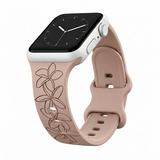Taupe Plumeria Silicone Watchband Compatible with Apple Watch - SMALL WATCH - 38/40/41mm (42mm Series 10 & 11)