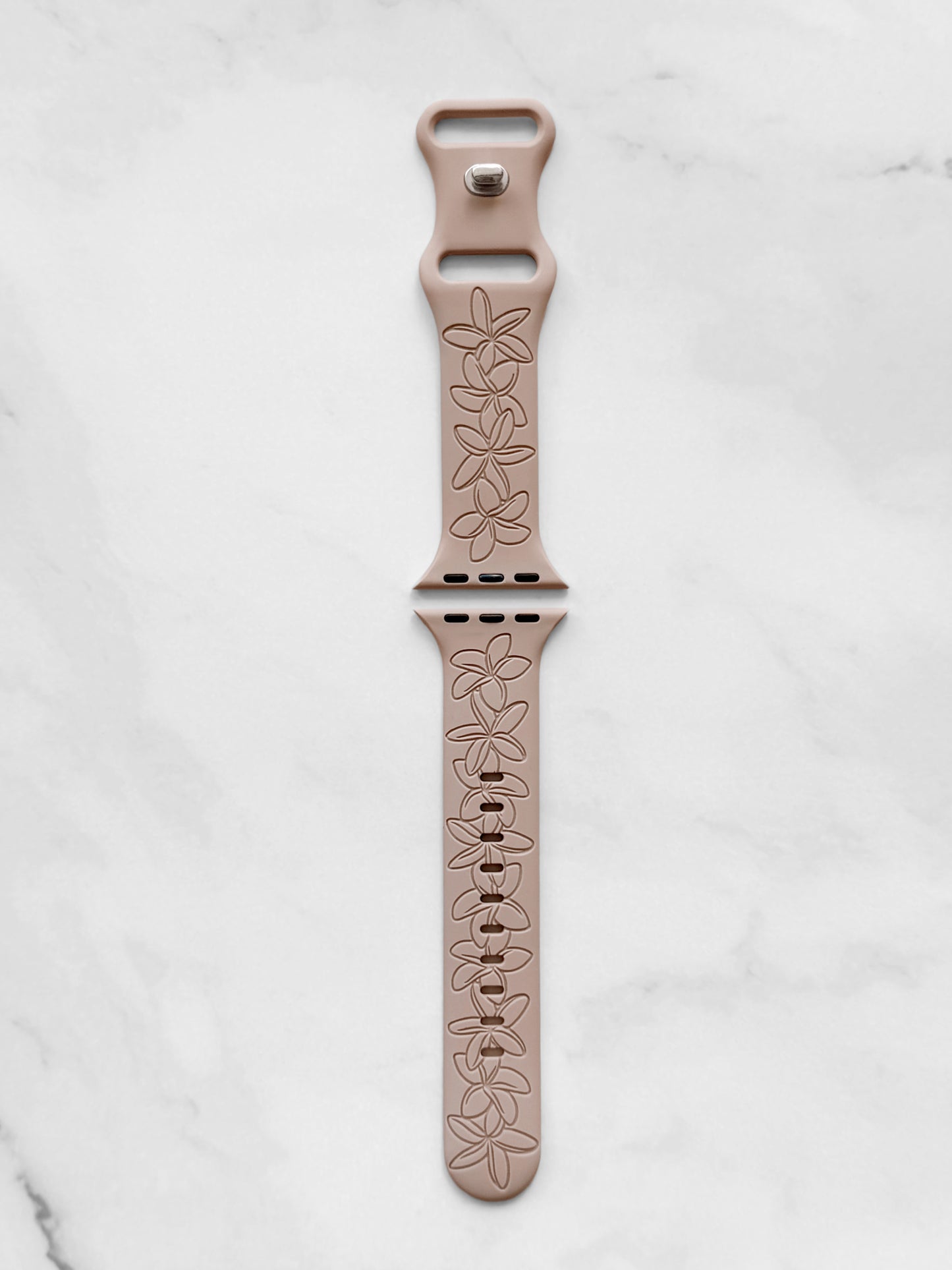 Taupe Plumeria Silicone Watchband Compatible with Apple Watch - LARGE WATCH - 49/46/45/44mm (42mm Series 1-3)