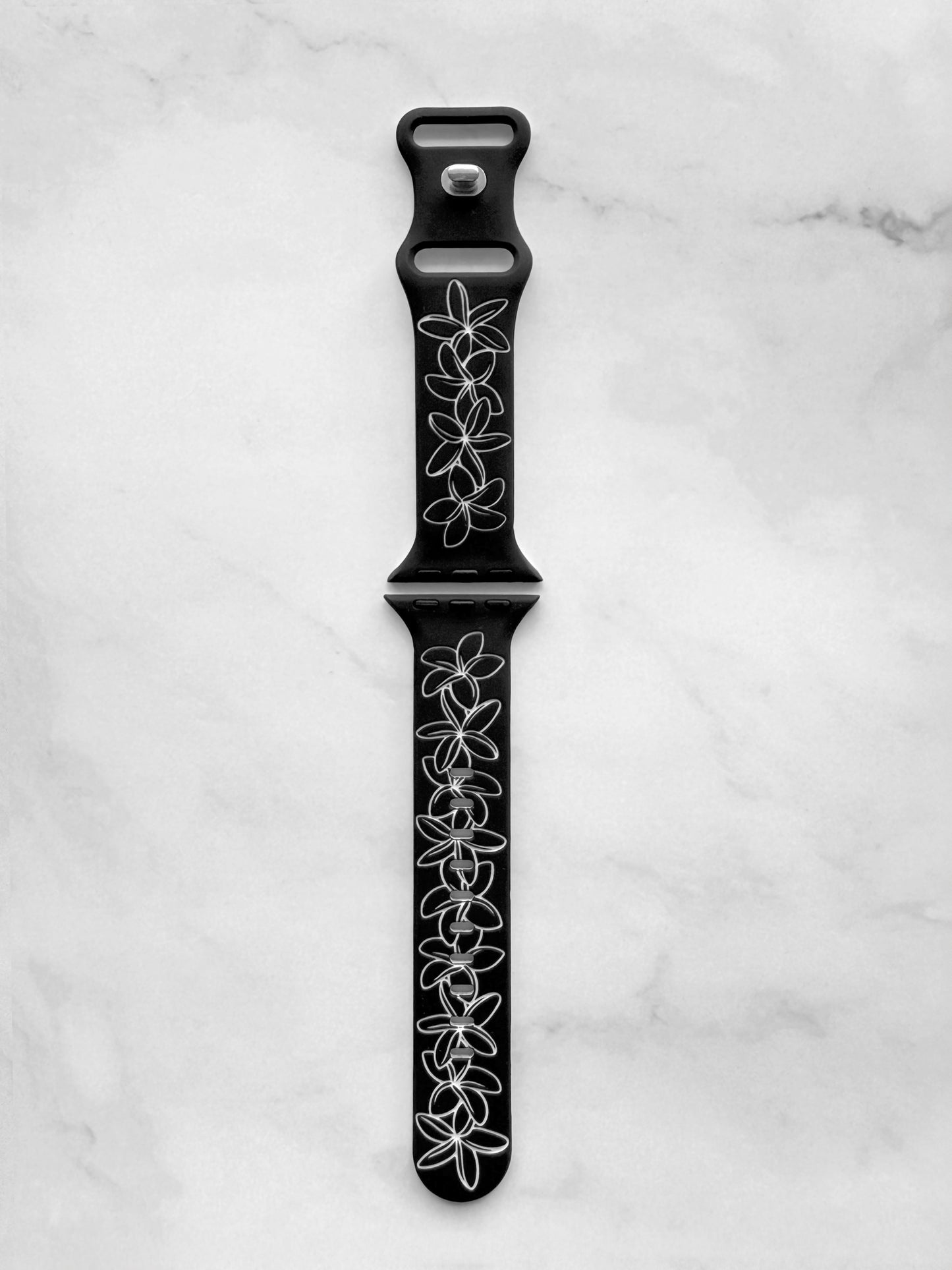 Black to White Plumeria Two-Tone Watchband Compatible with Apple Watch - LARGE WATCH - 49/46/45/44mm (42mm Series 1-3)
