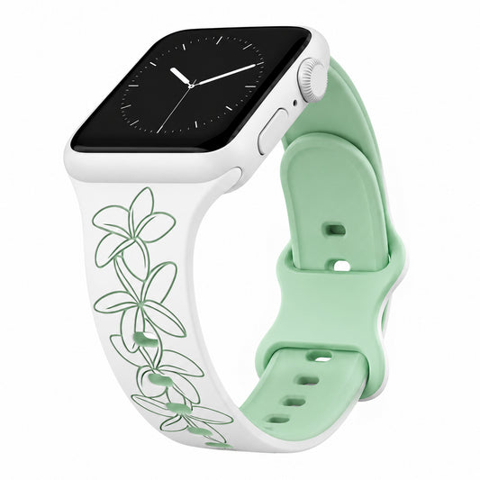 White to Green Plumeria Two-Tone Watchband Compatible with Apple Watch - SMALL WATCH - 38/40/41mm (42mm Series 10 & 11)