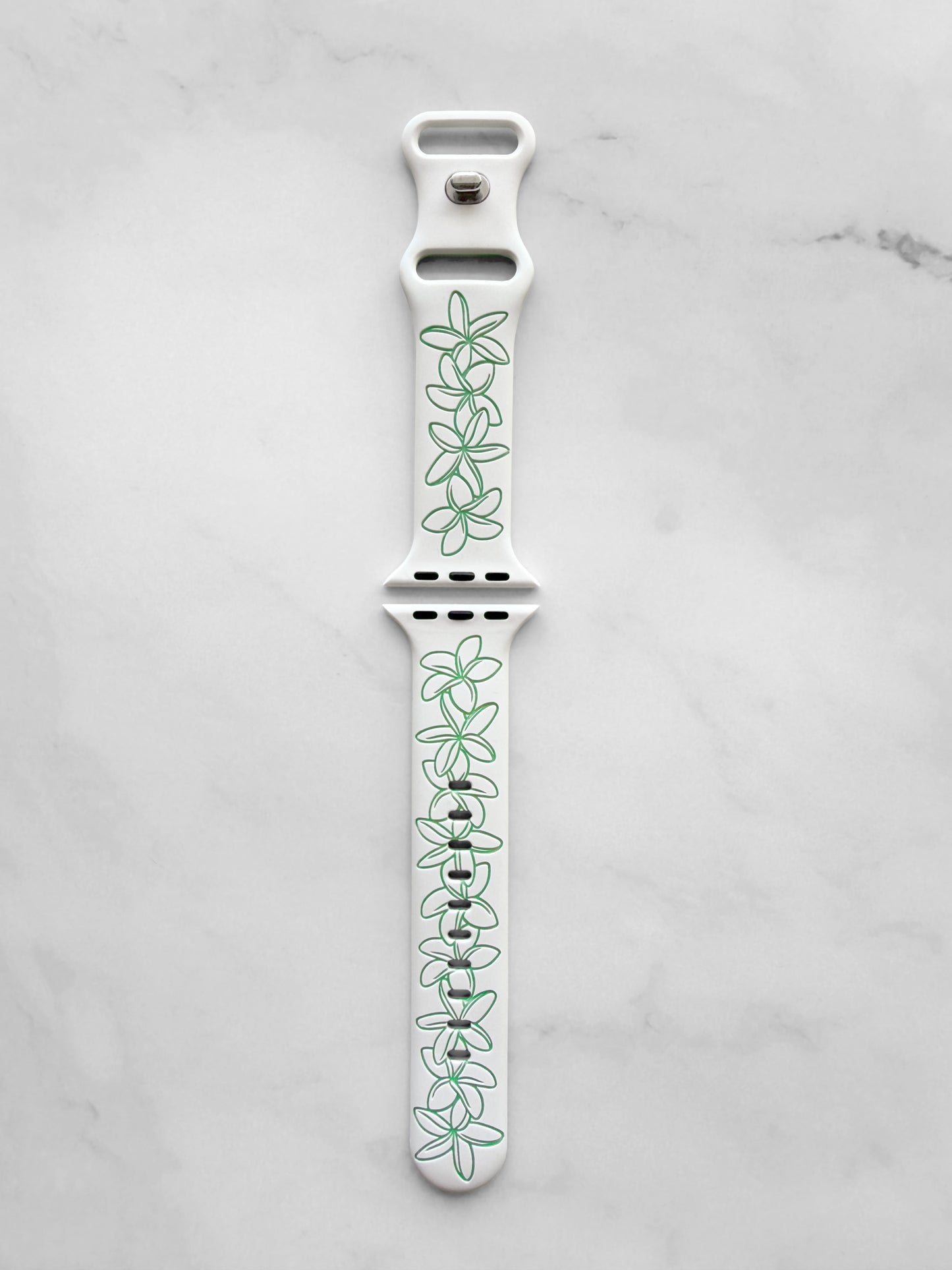 White to Green Plumeria Two-Tone Watchband Compatible with Apple Watch - SMALL WATCH - 38/40/41mm (42mm Series 10 & 11)