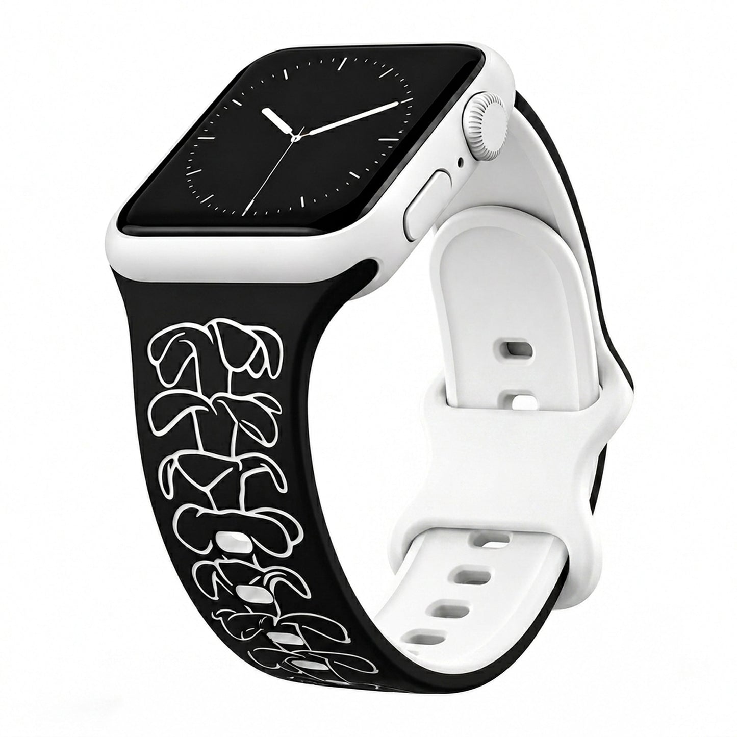 Black to White Puakenikeni Two-Tone Watchband Compatible with Apple Watch - SMALL WATCH - 38/40/41mm (42mm Series 10 & 11)