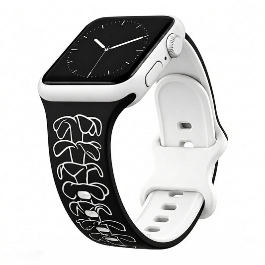 Black to White Puakenikeni Two-Tone Watchband Compatible with Apple Watch - SMALL WATCH - 38/40/41mm (42mm Series 10 & 11)