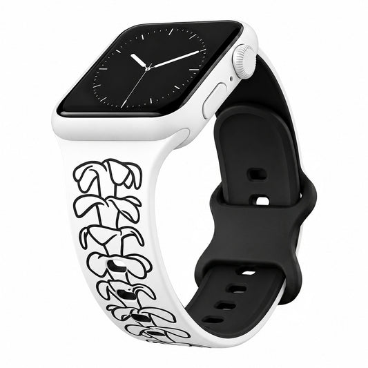 White to Black Puakenikeni Two-Tone Watchband Compatible with Apple Watch - SMALL WATCH - 38/40/41mm (42mm Series 10 & 11)