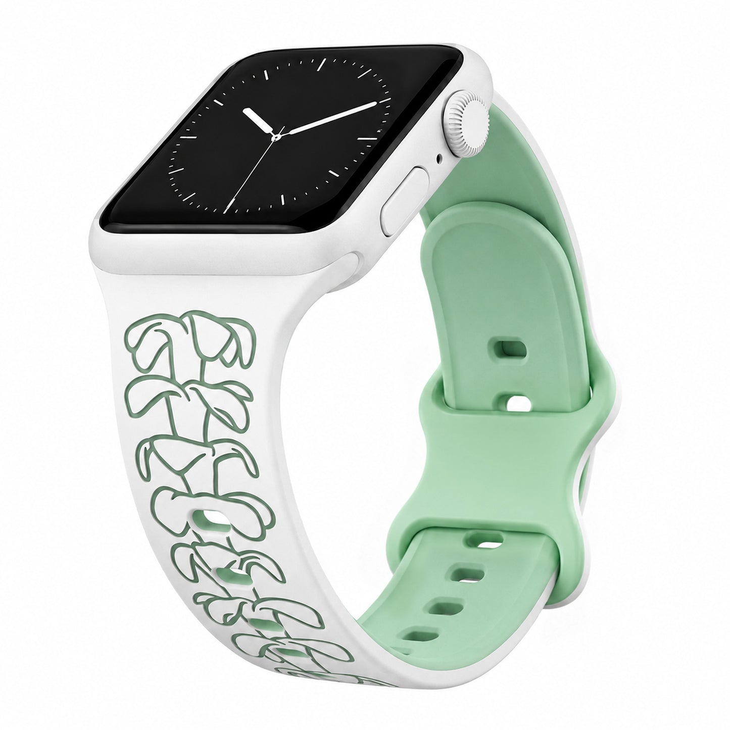 White to Green Puakenikeni Two-Tone Watchband Compatible with Apple Watch - SMALL WATCH - 38/40/41mm (42mm Series 10 & 11)
