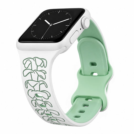 White to Green Puakenikeni Two-Tone Watchband Compatible with Apple Watch - SMALL WATCH - 38/40/41mm (42mm Series 10 & 11)