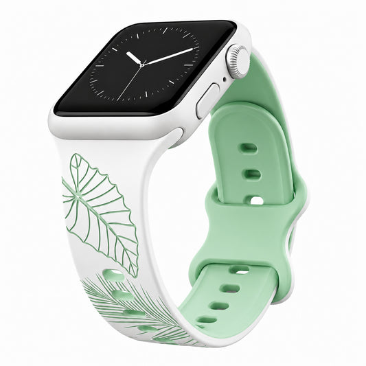 White to Green Tropical Medley Two-Tone Watchband Compatible with Apple Watch - SMALL WATCH - 38/40/41mm (42mm Series 10 & 11)