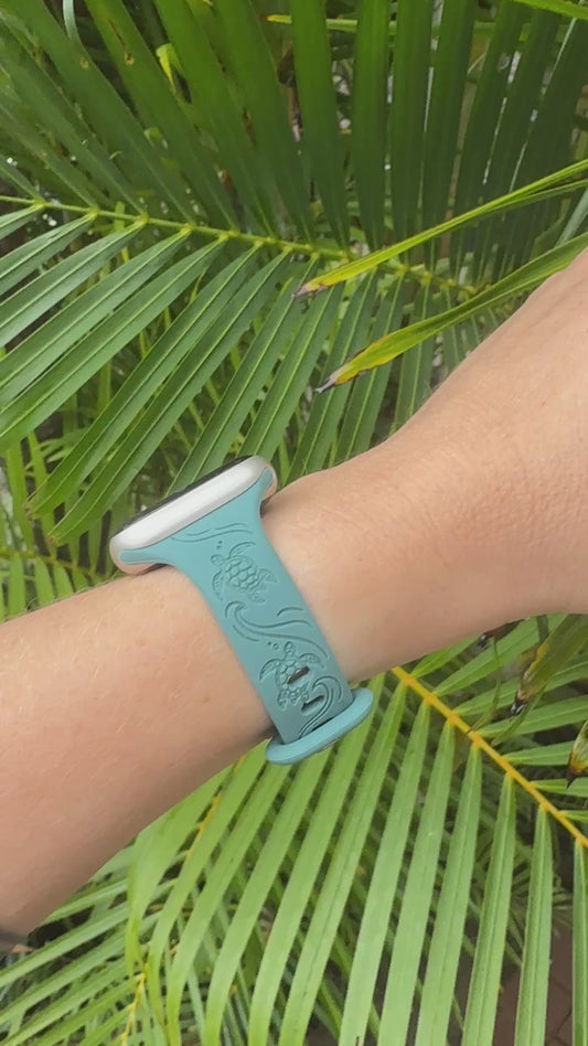 Dusty Jungle Green Honu Slim Engraved Silicone Watchband Compatible with Apple Watch - SMALL WATCH - 38/40/41mm (42mm Series 10 & 11)