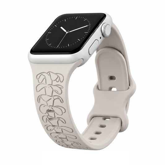 Champagne Puakenikeni Silicone Watchband Compatible with Apple Watch - LARGE WATCH - 49/46/45/44mm (42mm Series 1-3)