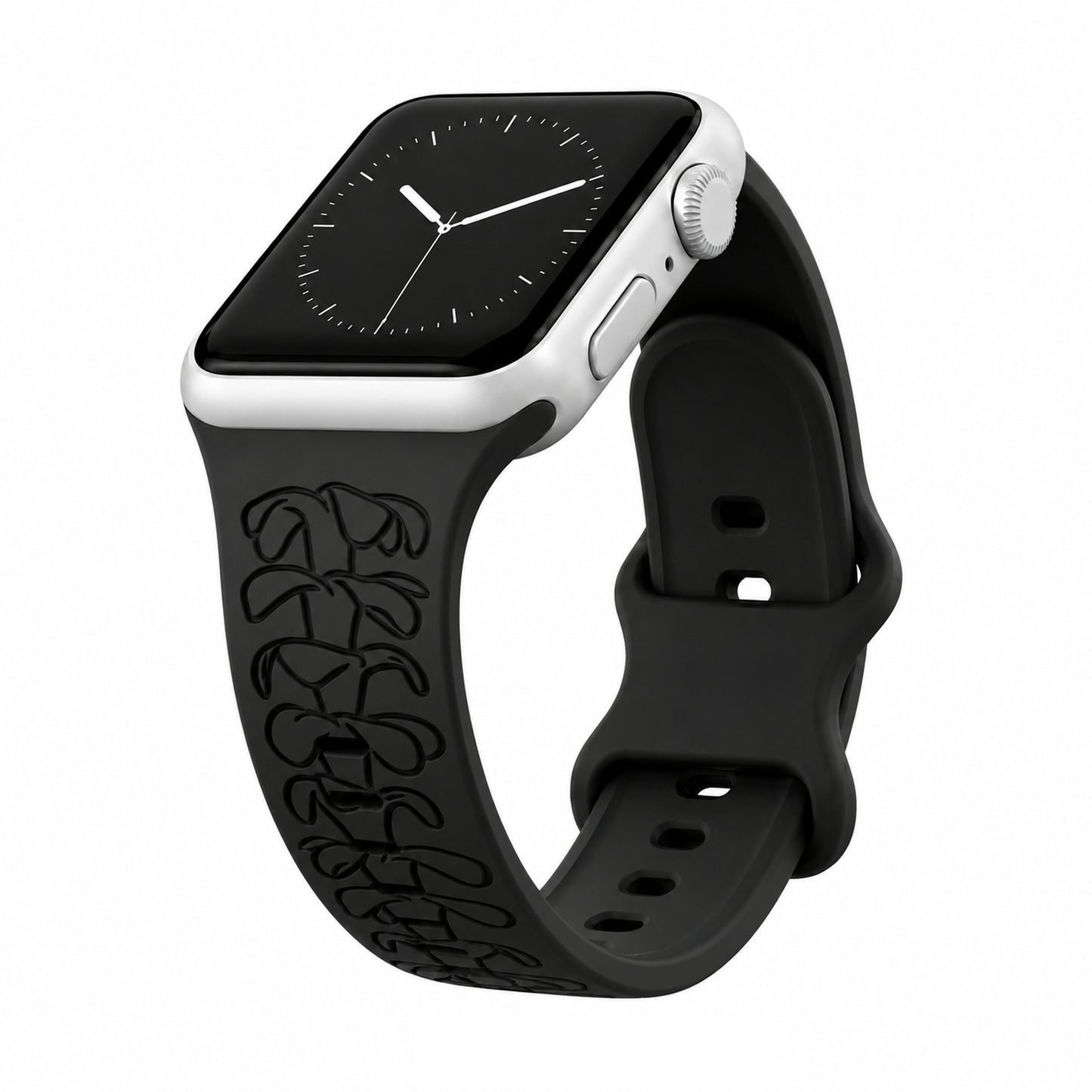 Black Puakenikeni Silicone Watchband Compatible with Apple Watch - LARGE WATCH - 49/46/45/44mm (42mm Series 1-3)