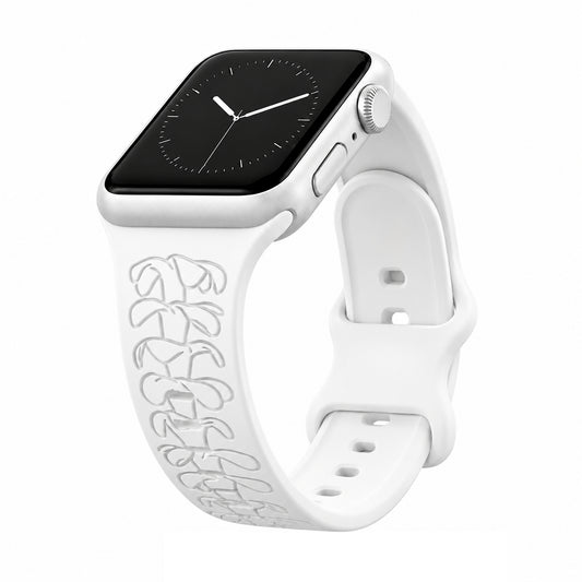 White Puakenikeni Silicone Watchband Compatible with Apple Watch - LARGE WATCH - 49/46/45/44mm (42mm Series 1-3)