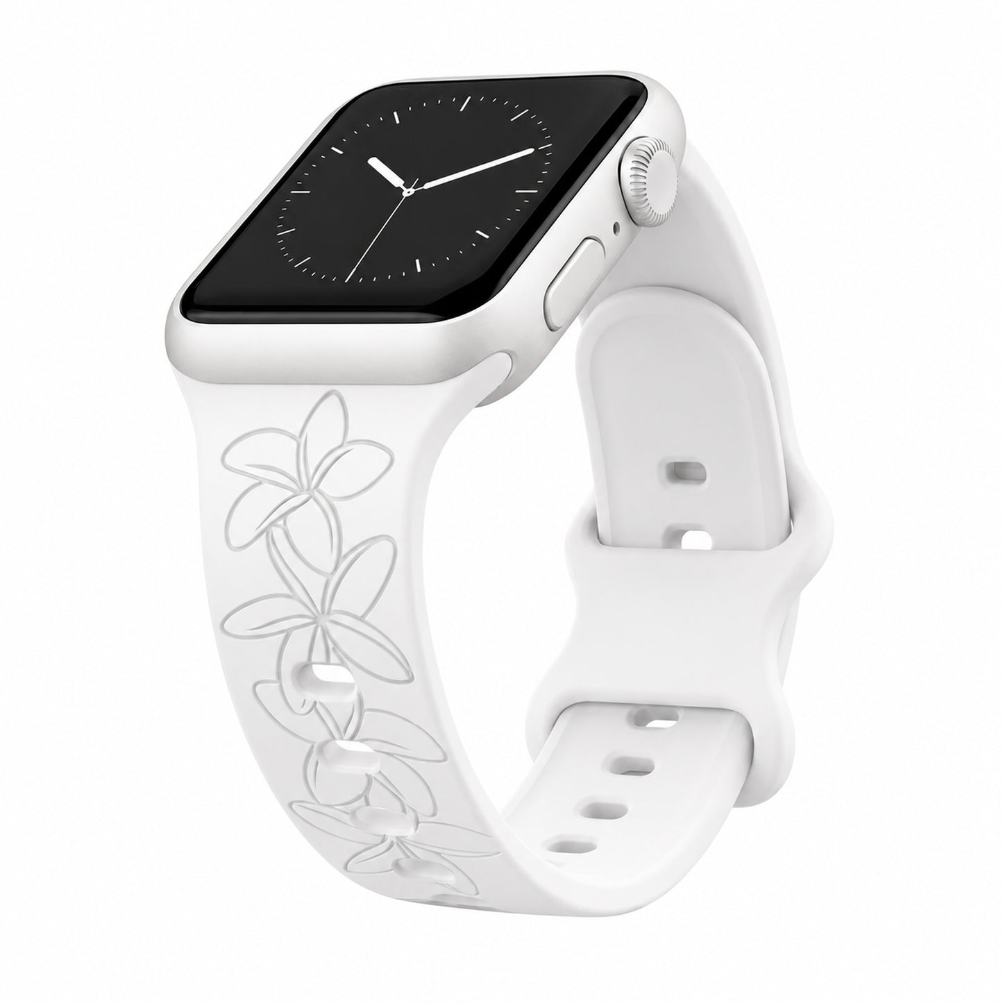 White Plumeria Silicone Watchband Compatible with Apple Watch - SMALL WATCH - 38/40/41mm (42mm Series 10 & 11)