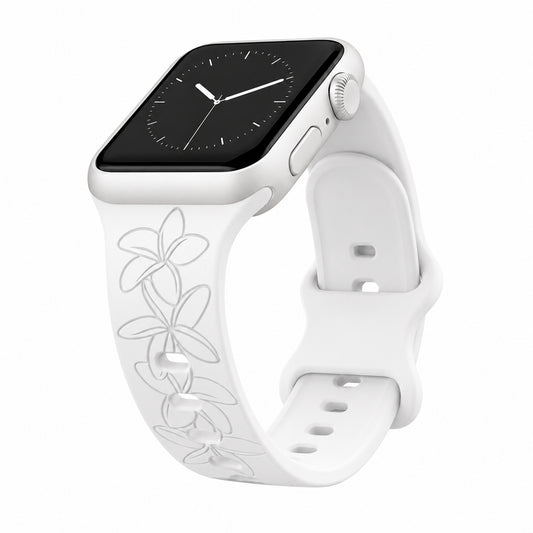 White Plumeria Silicone Watchband Compatible with Apple Watch - SMALL WATCH - 38/40/41mm (42mm Series 10 & 11)